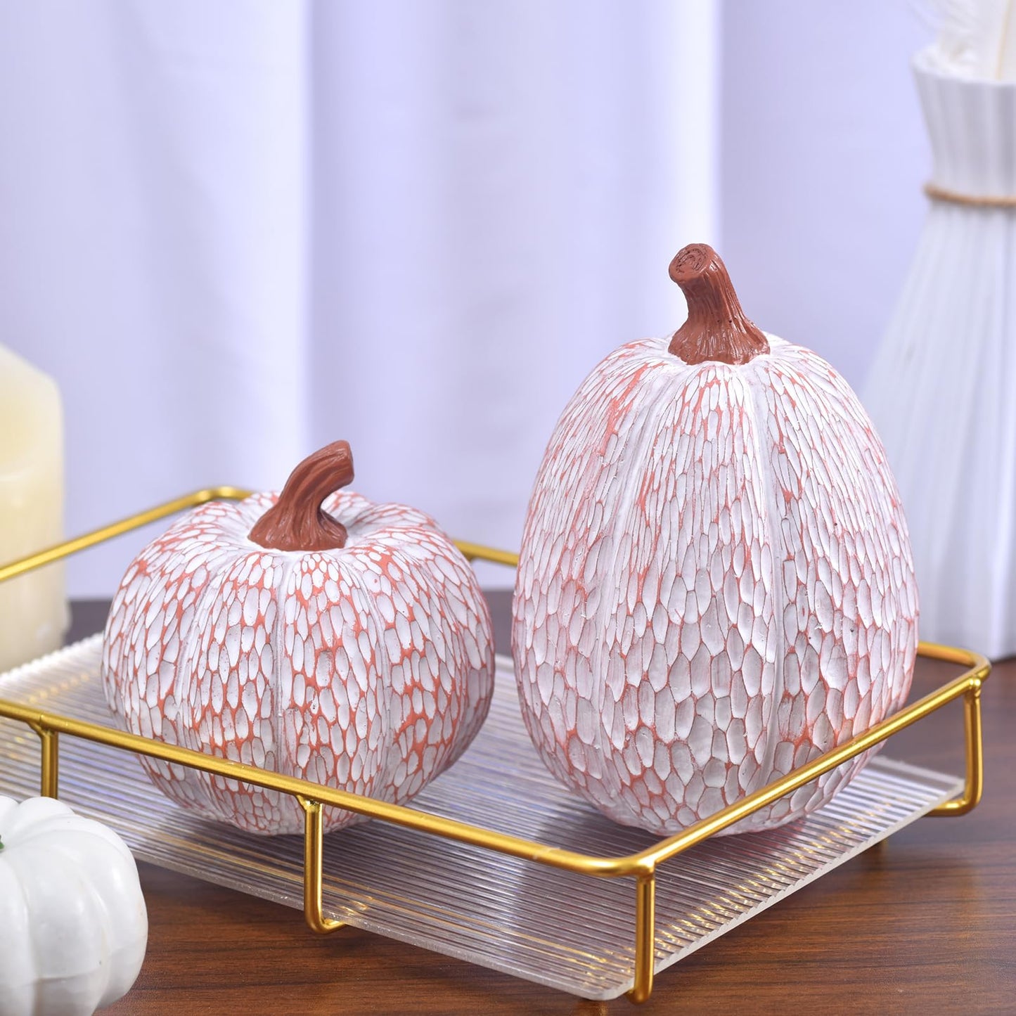 2PCS White Resin Pumpkins