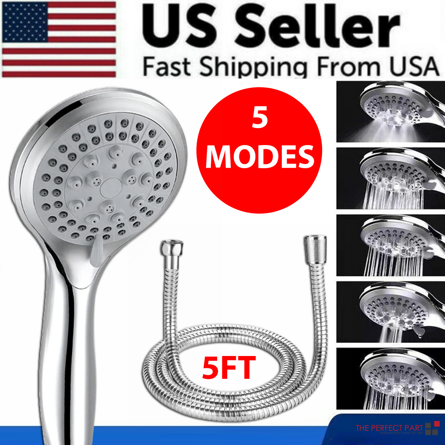 High Pressure 5 Settings Handheld Shower Heads