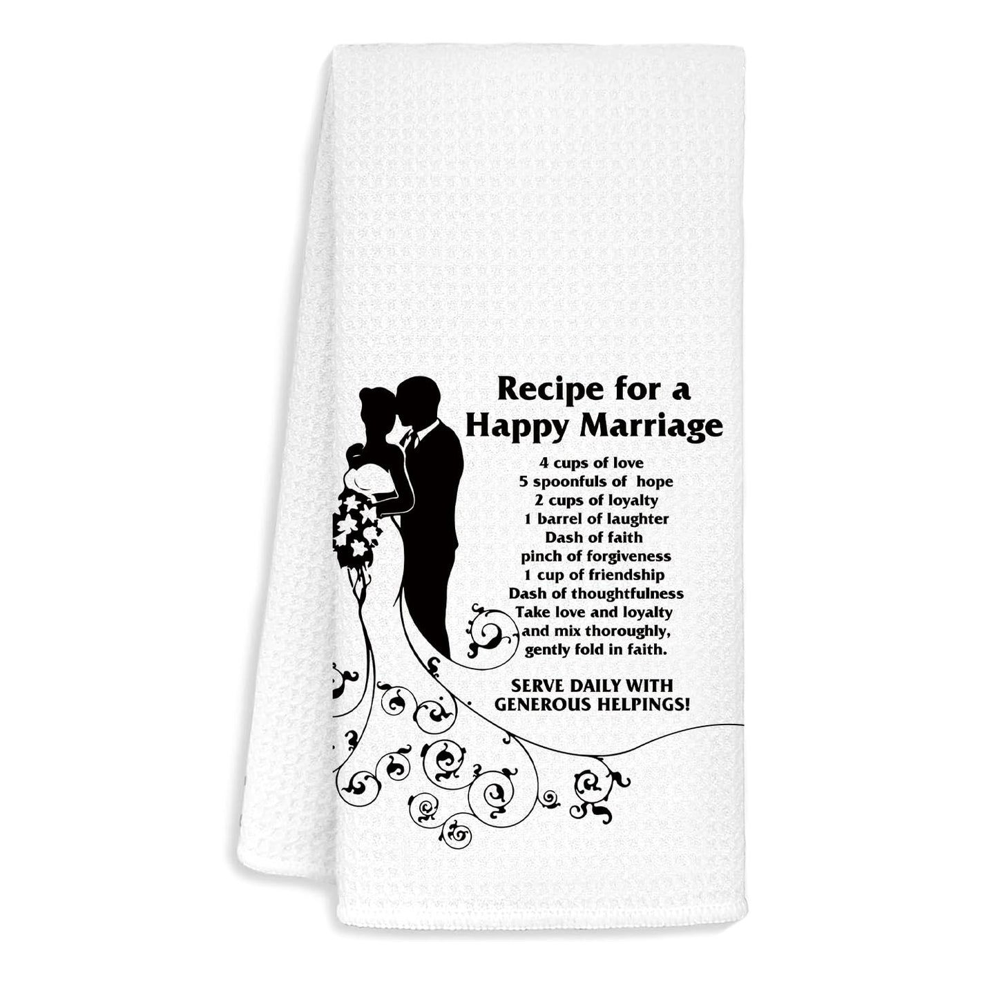 Jvpke Wedding Gifts for Couples 2024 Bride and Groom Newlyweds Gifts for Couples Just Married Gifts Honeymoon Gifts，Funny Hand Towels for Bathroom Kitchen Recipe for a Happy Marriage 16x24 Inches