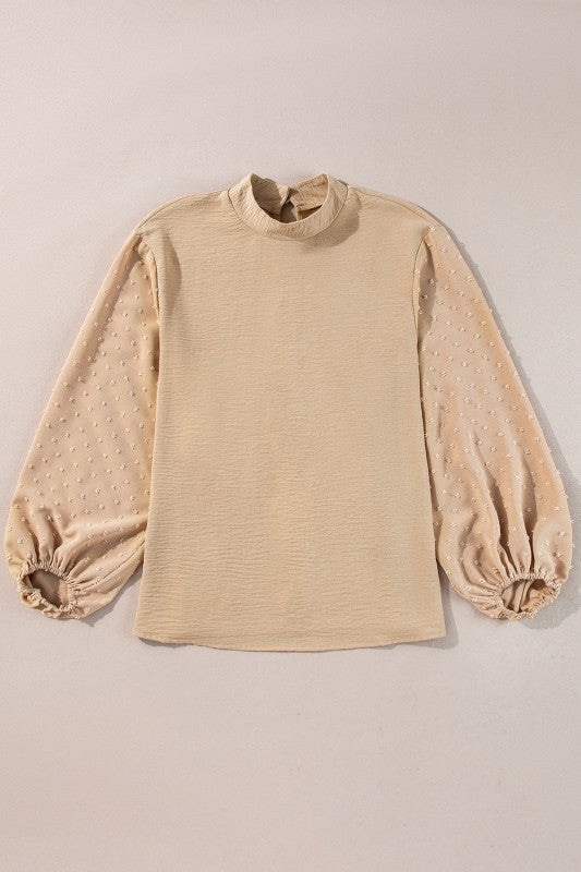 Solid Swiss Dot Balloon Sleeve Blouse