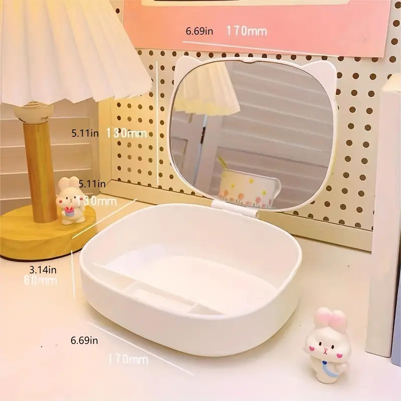 Compact Desktop Mirror with Jewelry Storage Box