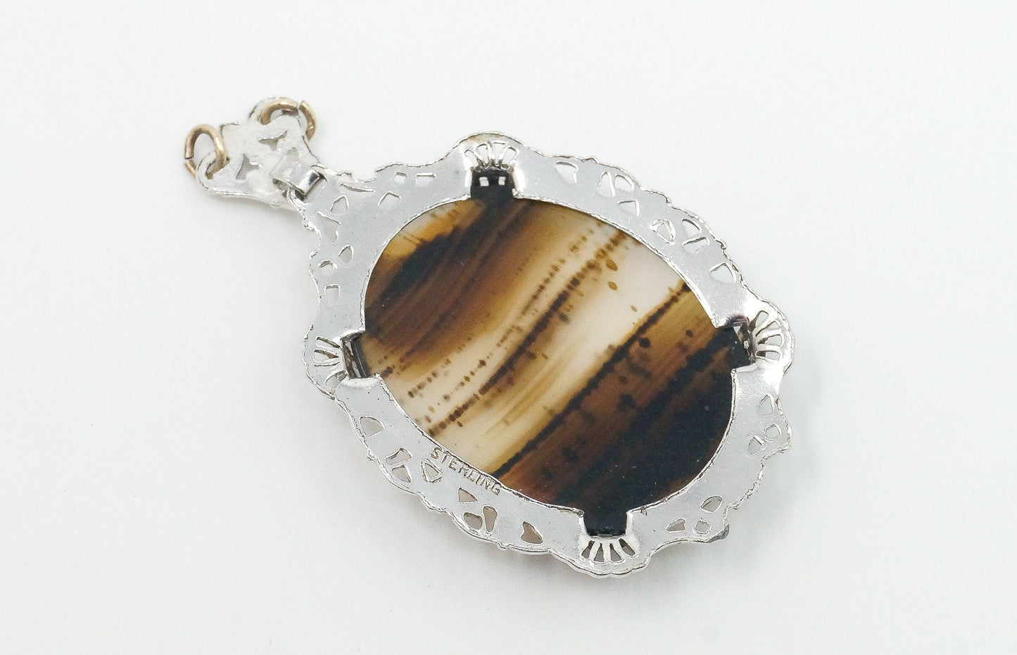 Large Montana Agate Sterling Silver Necklace Pendant