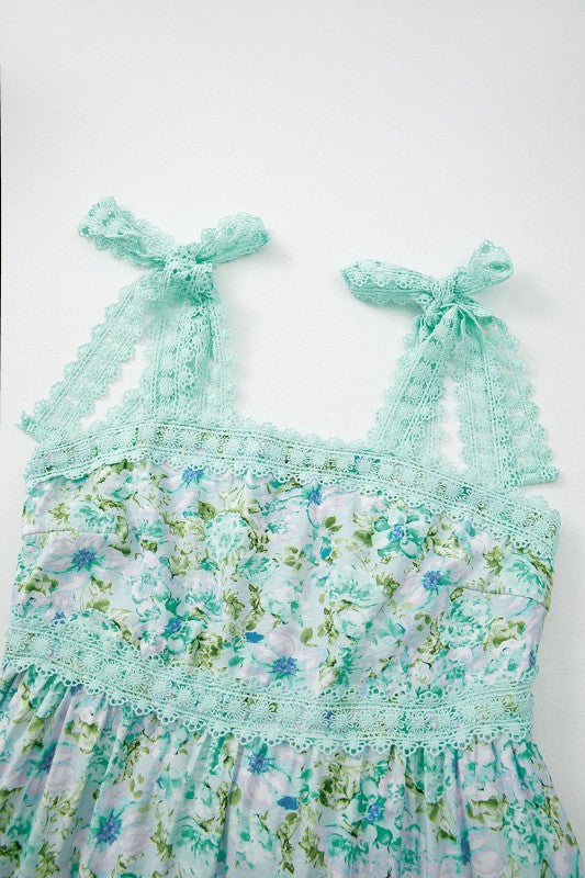 Floral Lace Tied-Strap Empire Waist Maxi Dress