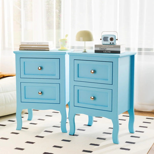 (Set of 2) Blue Wooden Nightstand with 2 Drawers 16W*12D*24H