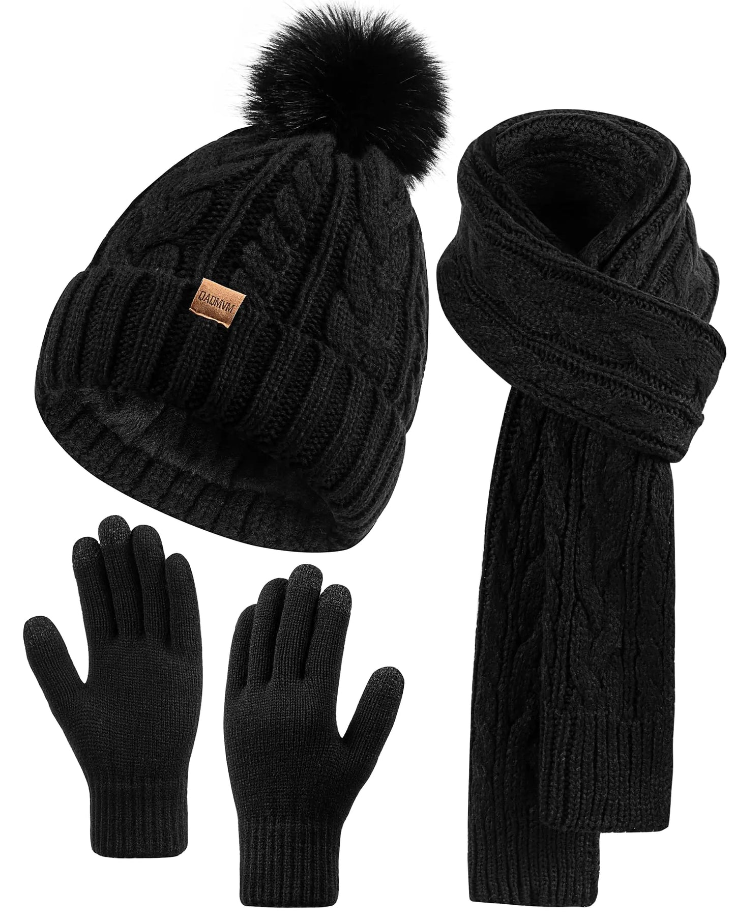 Winter Beanie Hat Scarf Gloves Set for Women
