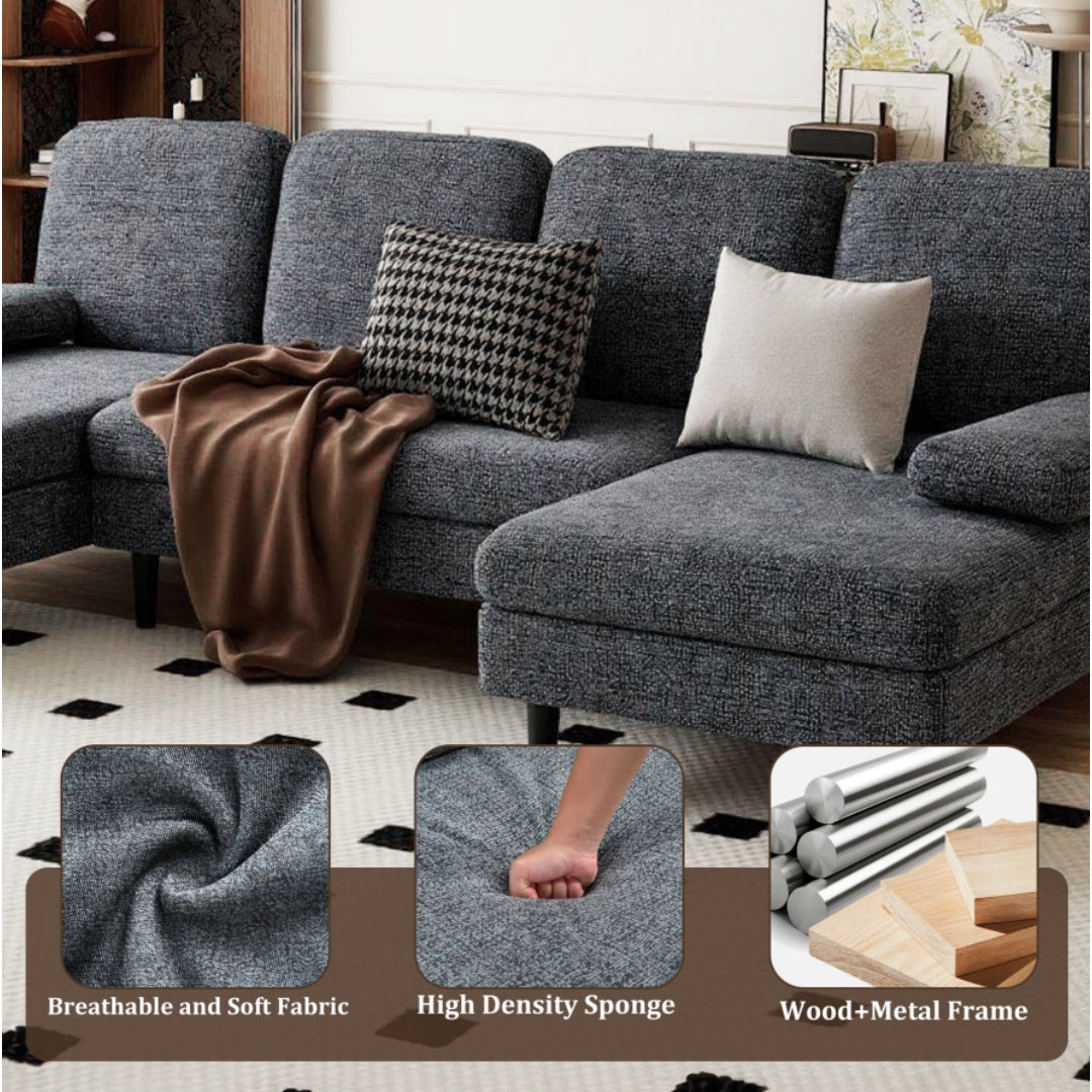 Chenille Fabric 4-seat U-shaped Combination Sofa