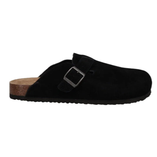Khombu Men's Damian Cork Slide-On Mule Shoes – Size 9, Black Faux Suede