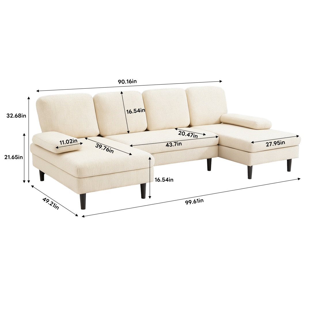 Chenille Fabric 4-seat U-shaped Combination Sofa