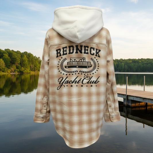 Hand Printed Women's Redneck Yacht Club Flannel Hoodie- XXL