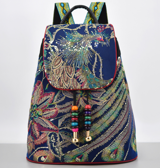 Ethnic Print Canvas Backpack