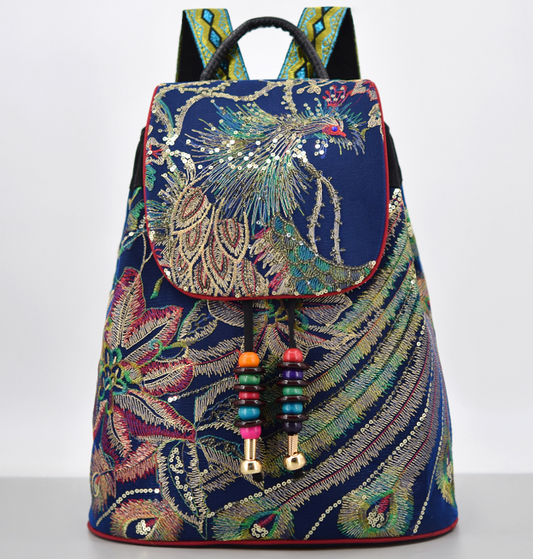 Ethnic Print Canvas Backpack