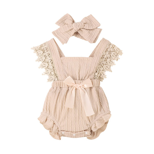 Baby Girl Lace Romper – Beige (6-12 Months)