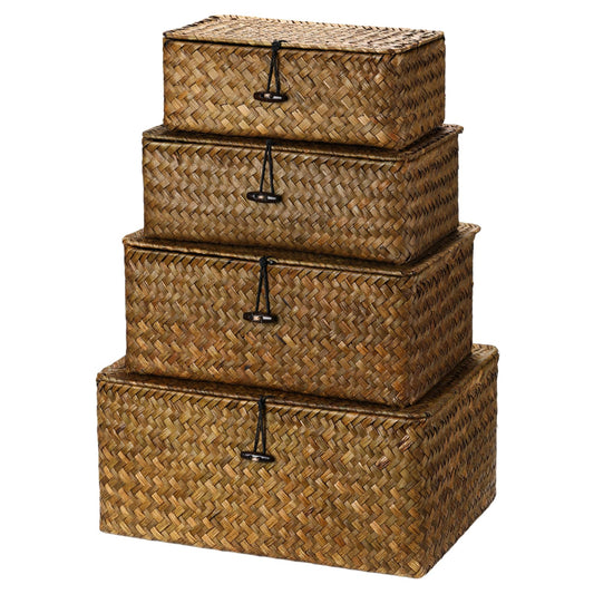 Set of 4 Seagrass Baskets with Lids