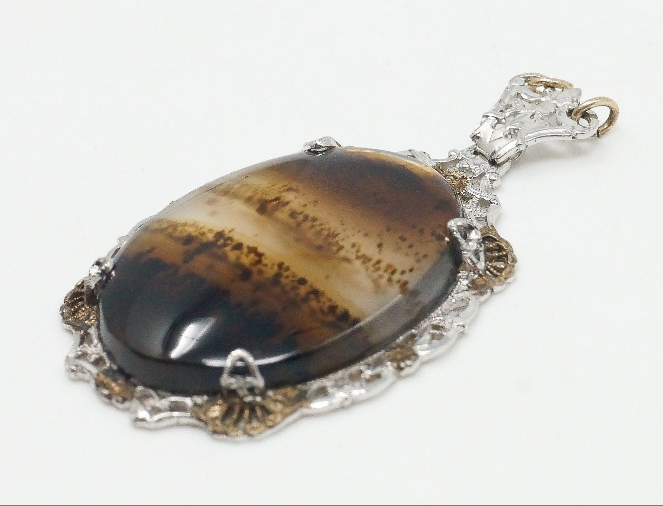 Large Montana Agate Sterling Silver Necklace Pendant