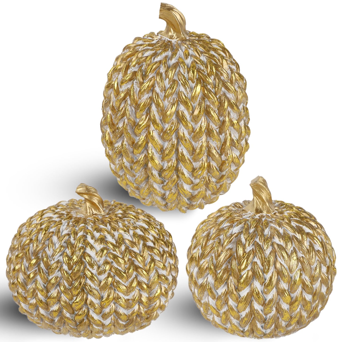 Woven Pumpkins Set of 3 - Gold & White
