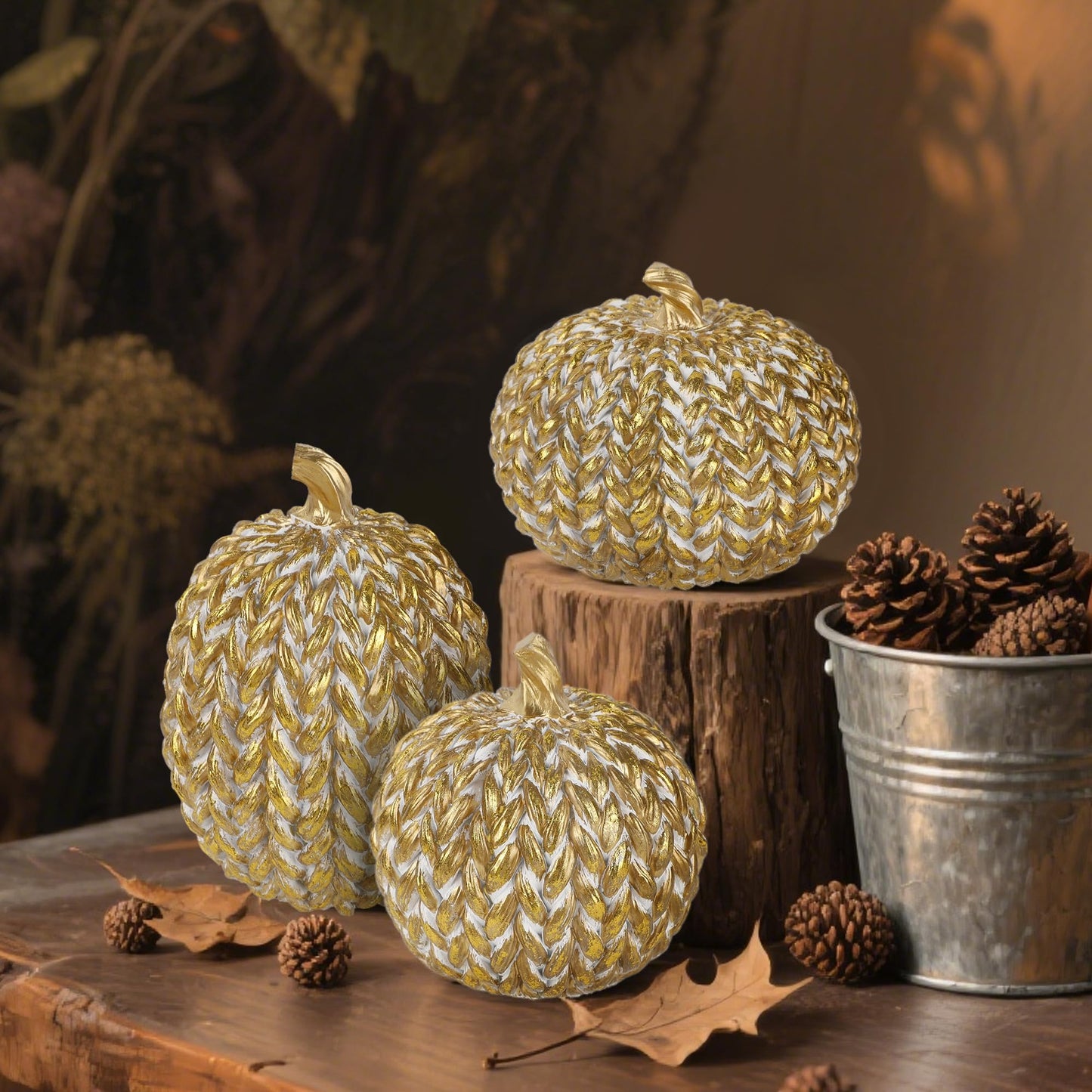 Woven Pumpkins Set of 3 - Gold & White
