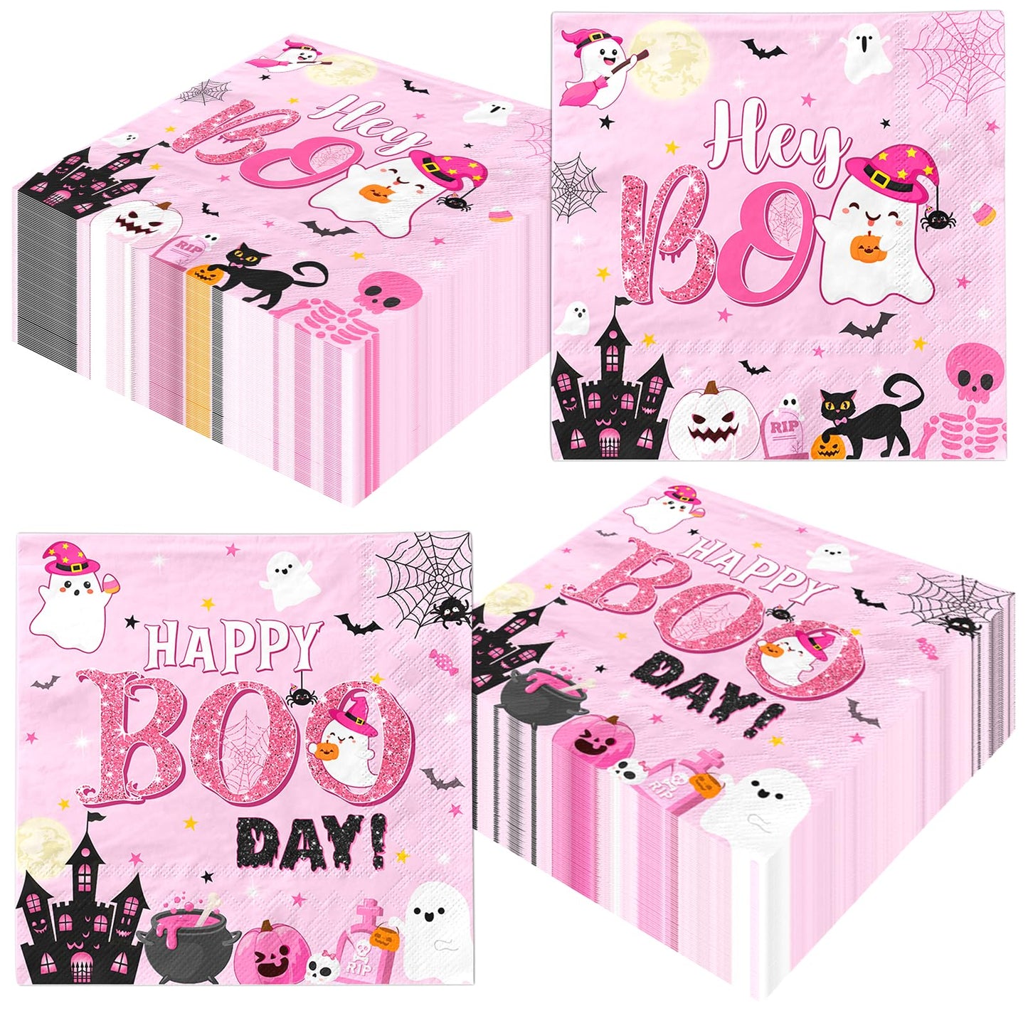Pink Halloween Party Napkins 48pcs
