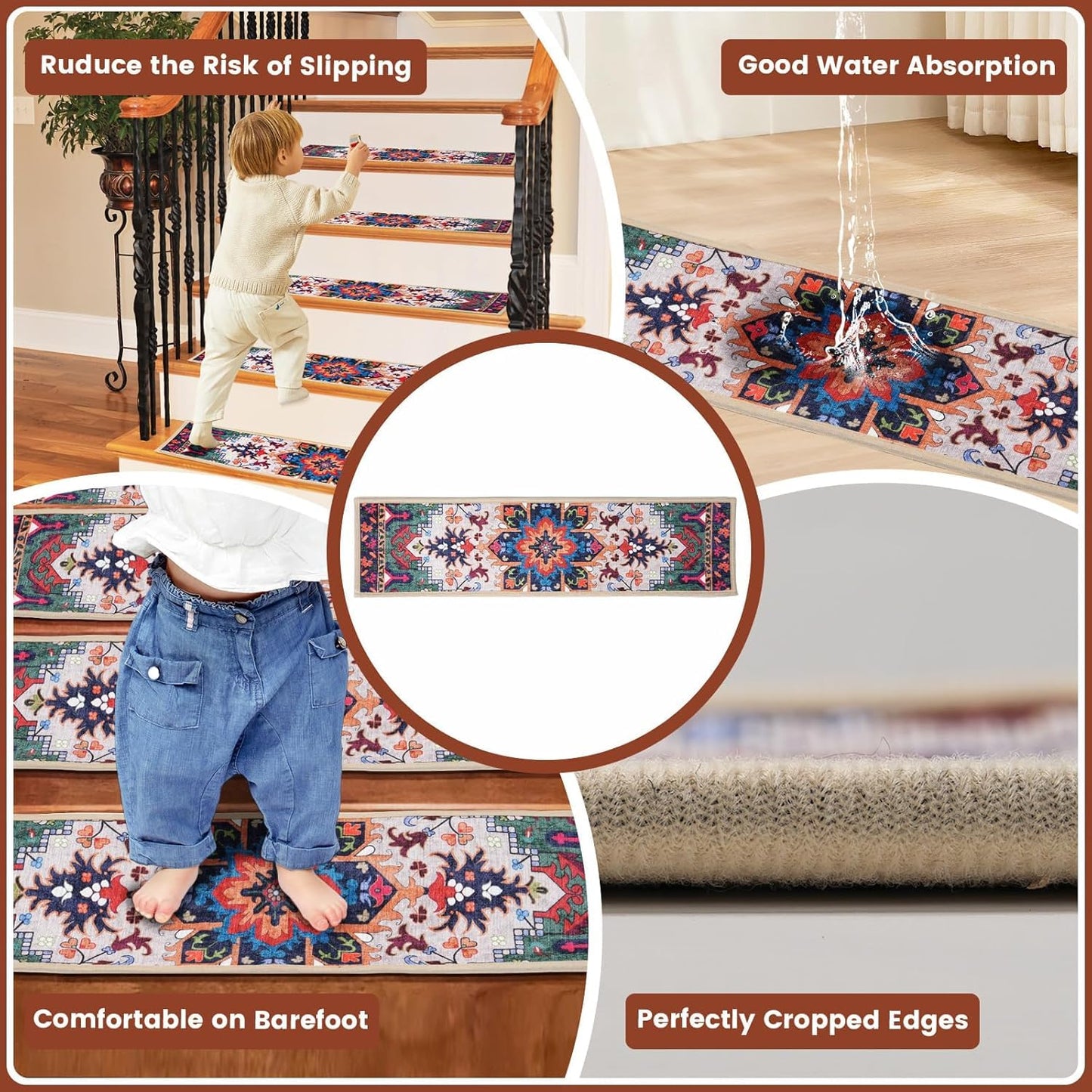 4pc - Indoor Non-Slip Stair Tread Carpet 30" x 8"