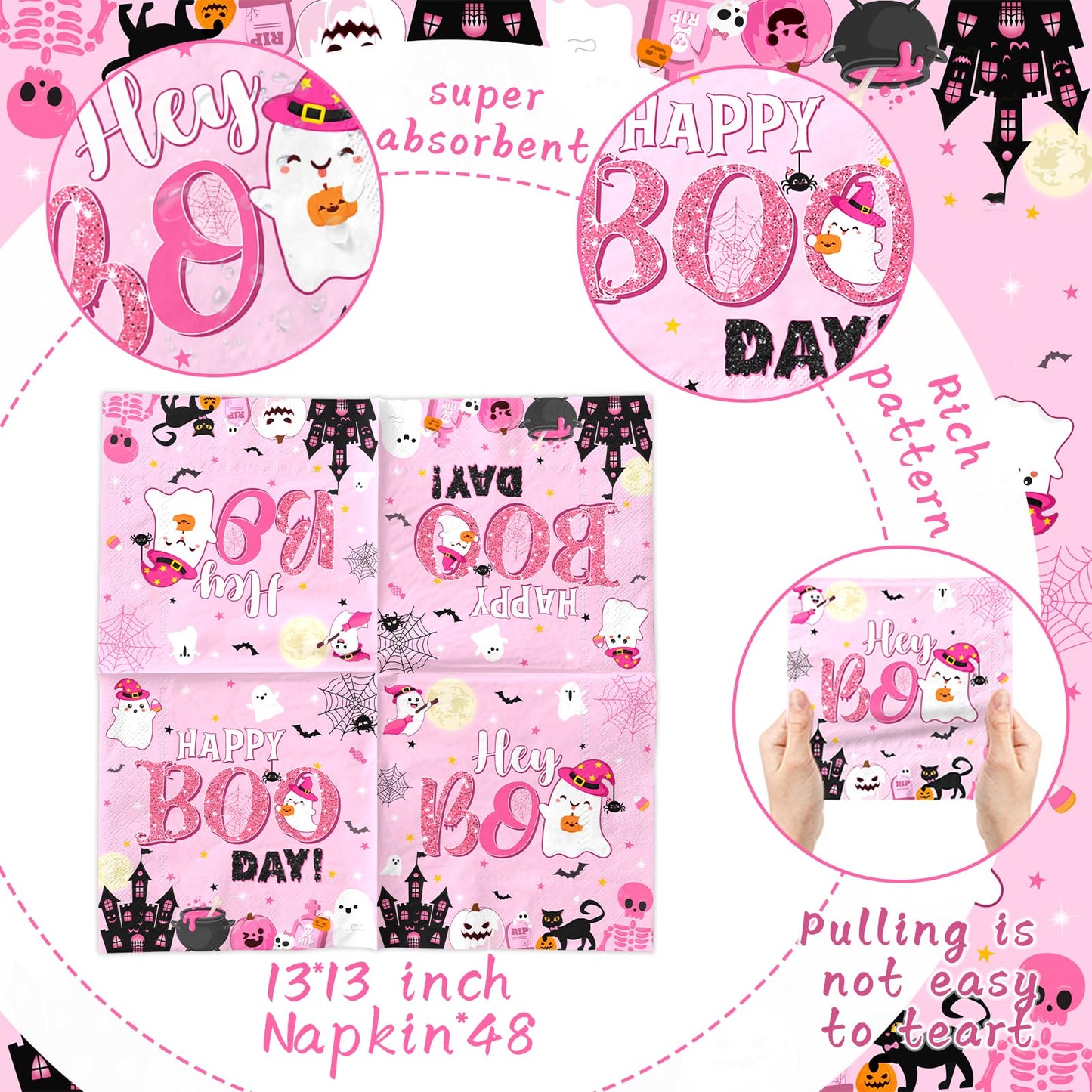Pink Halloween Party Napkins 48pcs