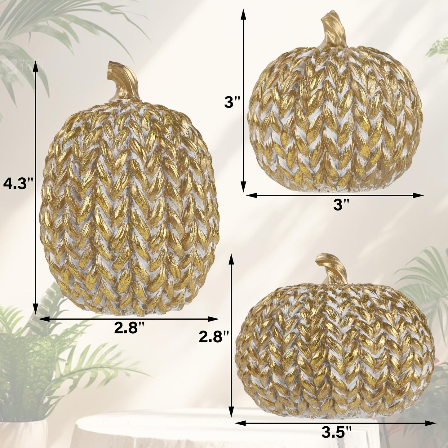 Woven Pumpkins Set of 3 - Gold & White