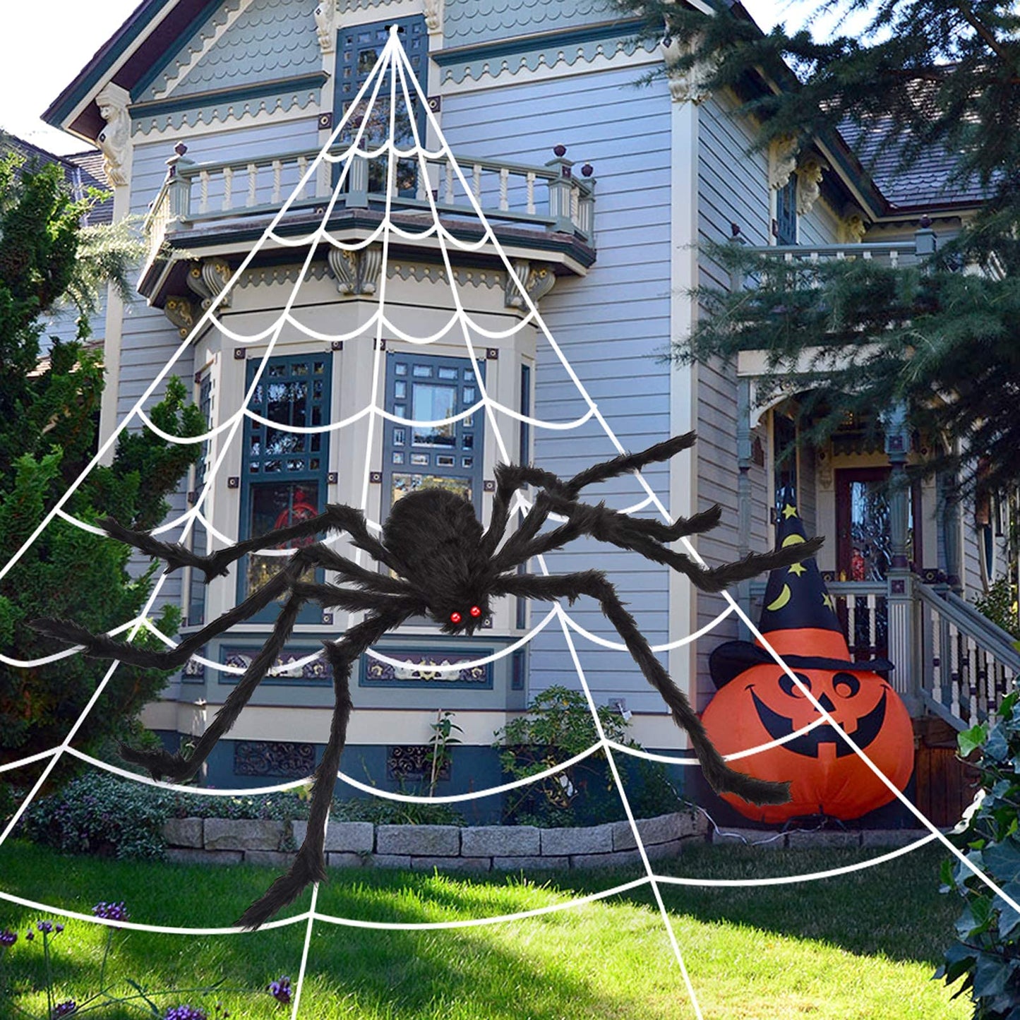 200" Giant Spider Web Decoration with 59" Huge Spider