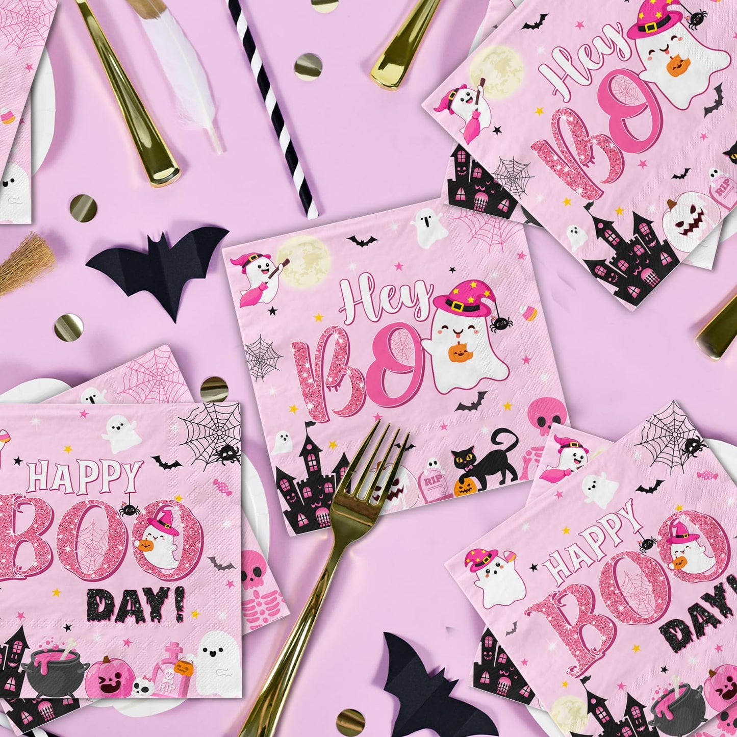 Pink Halloween Party Napkins 48pcs