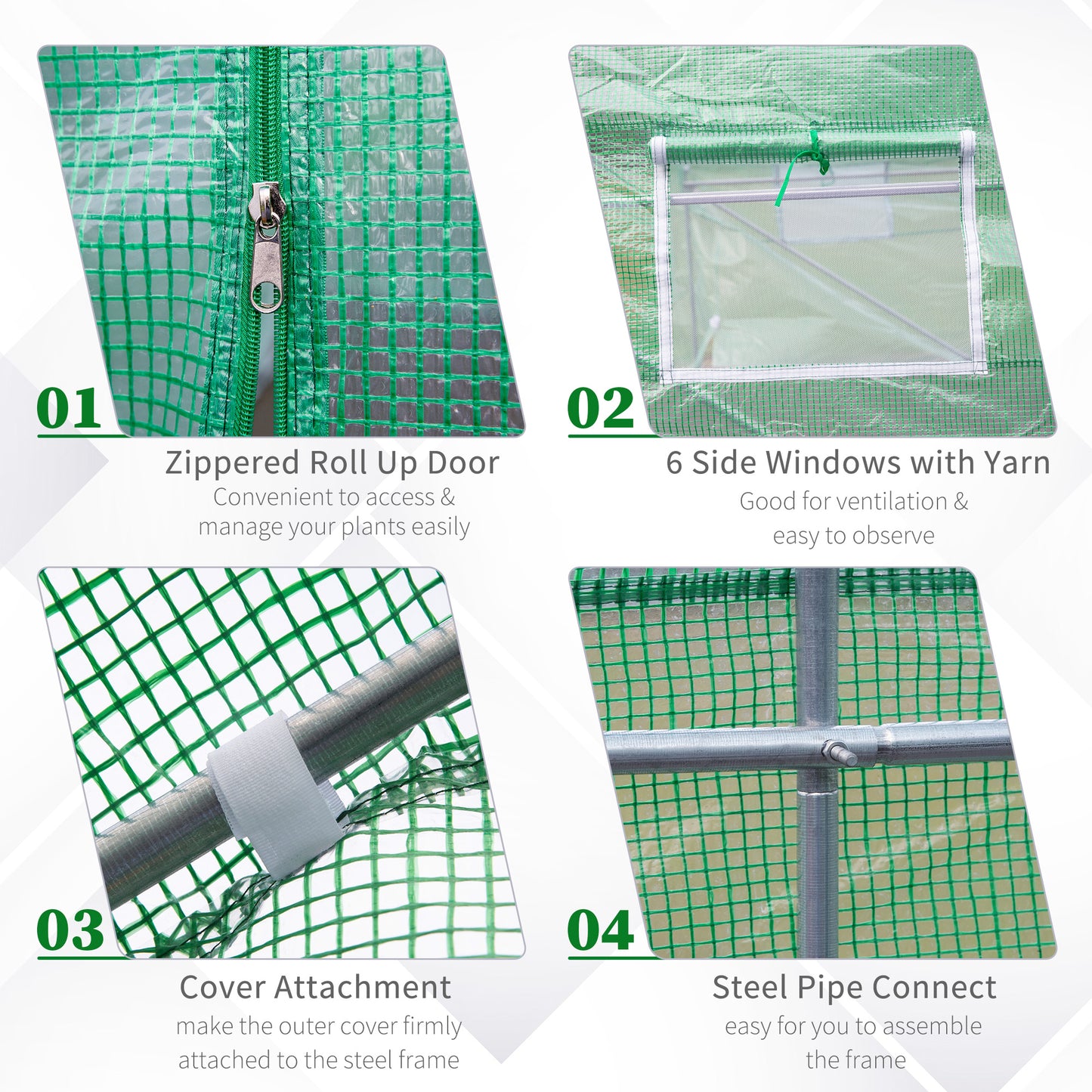 Portable Walk-In Tunnel Greenhouse with Windows-Deep Green