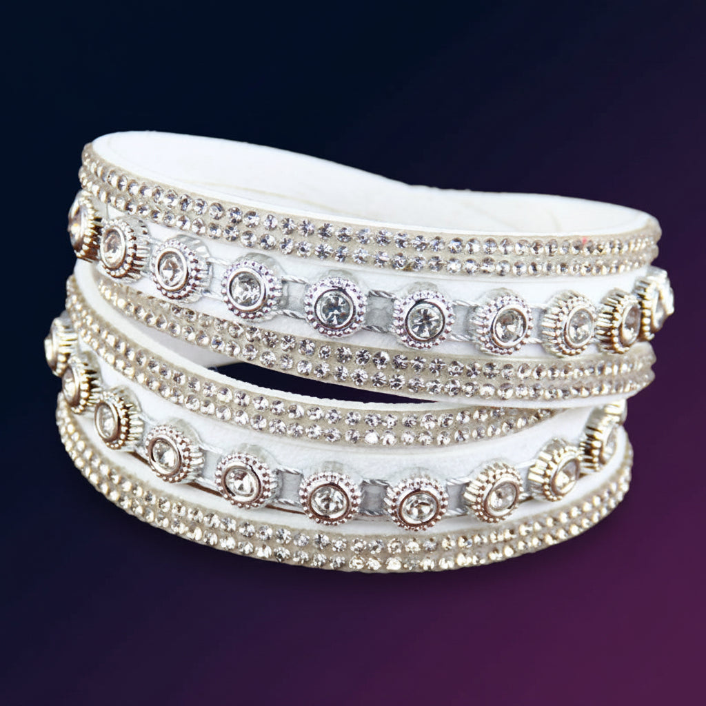 Vintage Rhinestone Layered Leather Bracelet