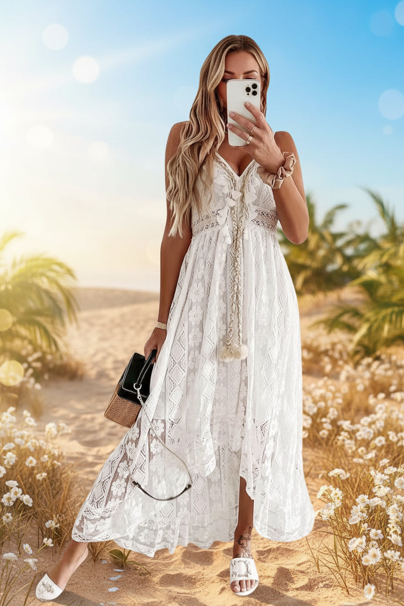 Women’s Boho Floral Lace Dress – Crochet Tassel Size 3X