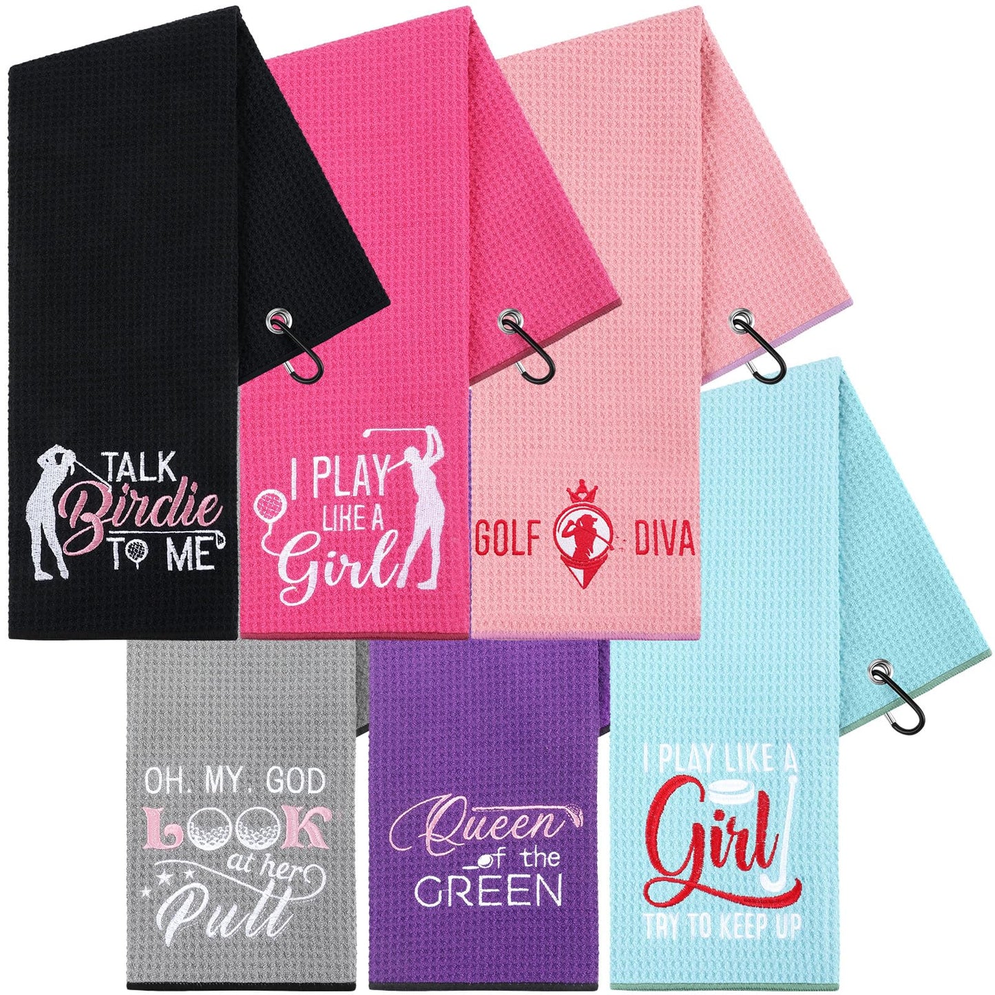 Set of 6 Funny, Embroidered Golf Towels
