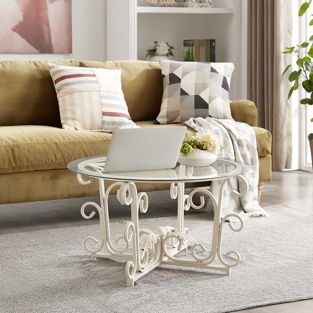 Round Tempered Glass Coffee Table Casual Cocktail Table With Tempered Glass Top