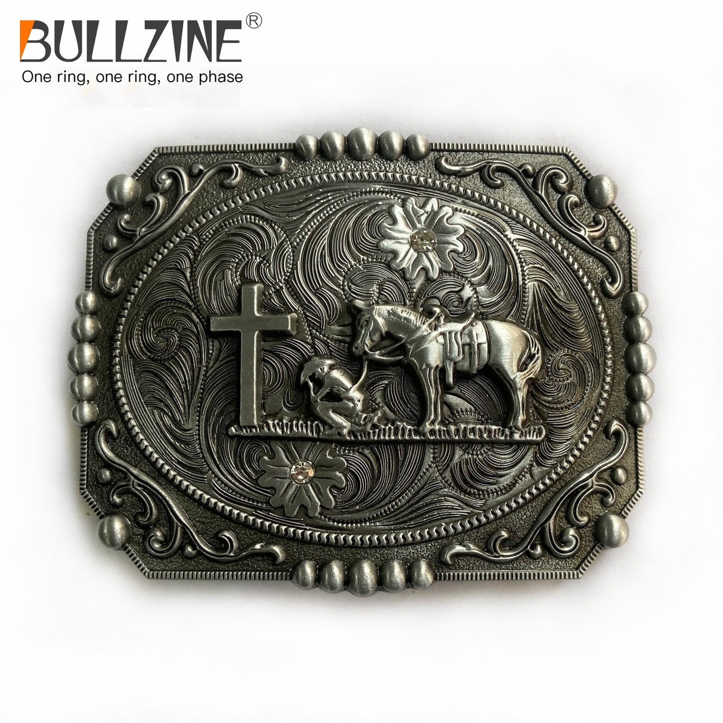 BULLZINE Zinc Alloy Vintage Horse Cross Belt Buckle