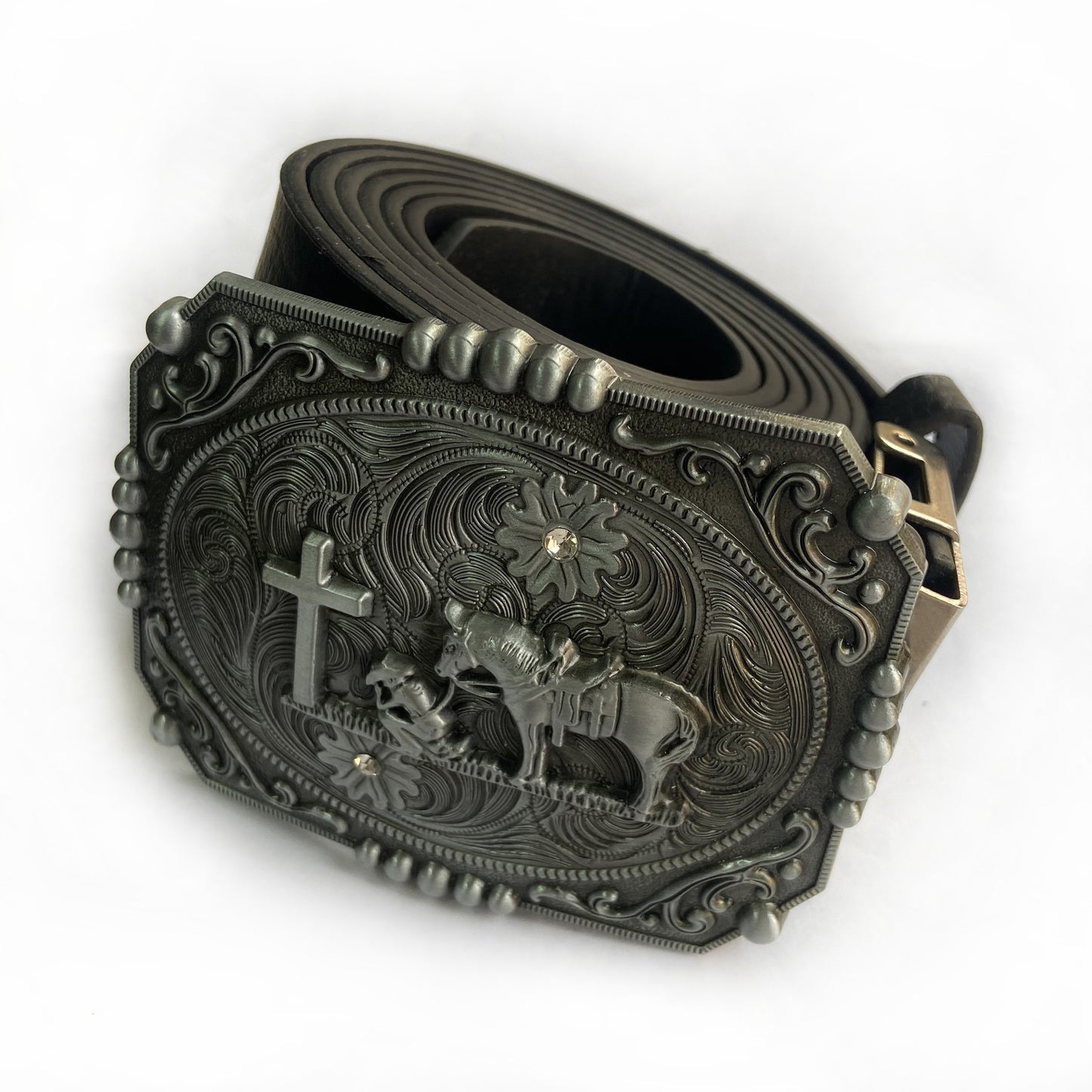 BULLZINE Zinc Alloy Vintage Horse Cross Belt Buckle