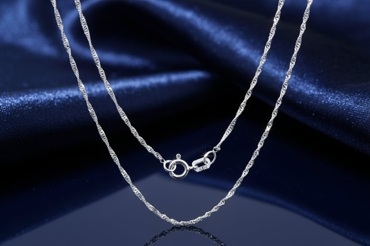 925 Sterling Silver Singapore Chain Necklace 18 Inch