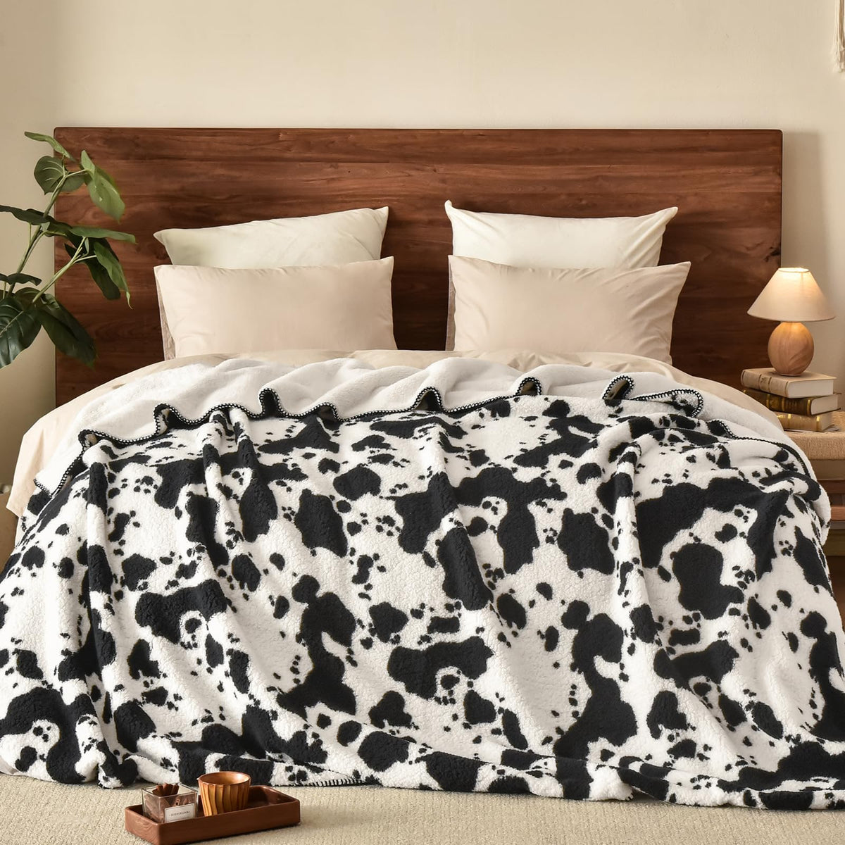 King Size Cow Sherpa Fleece Blanket