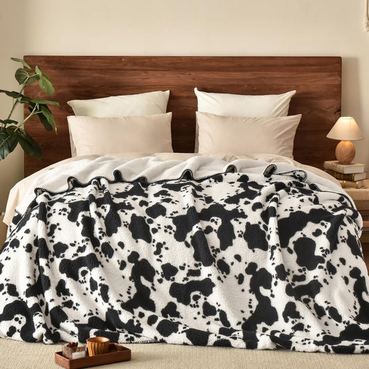 King Size Cow Sherpa Fleece Blanket