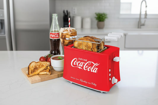 Nostalgia TCS2CK Coca-Cola Grilled Cheese Toaster with Easy-Clean Toaster Baskets and Adjustable Toasting Dial