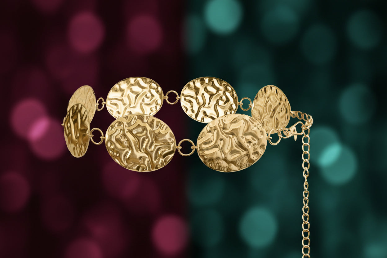 Hammered Metal Western Boho Oversized Concho Chain Belt