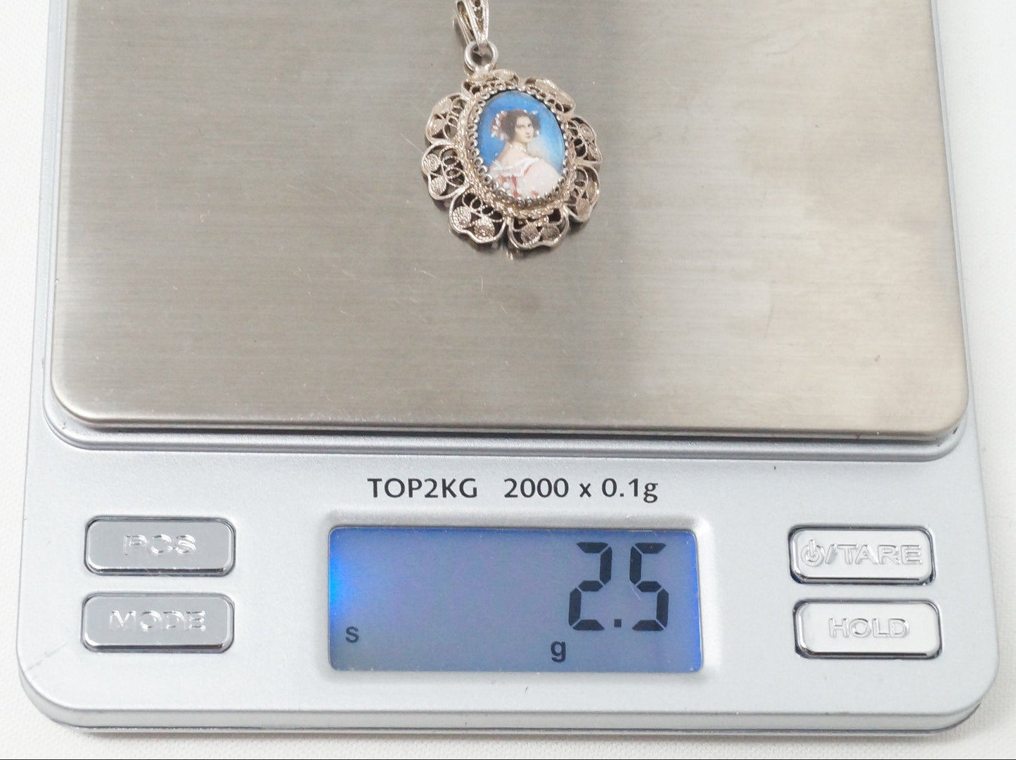 Antique Edwardian Woman Filigree Sterling Silver Necklace Pendant