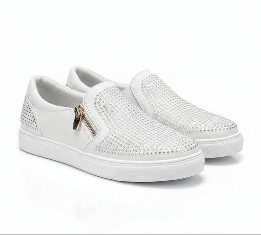 Double Zipper Rhinestone Shoes