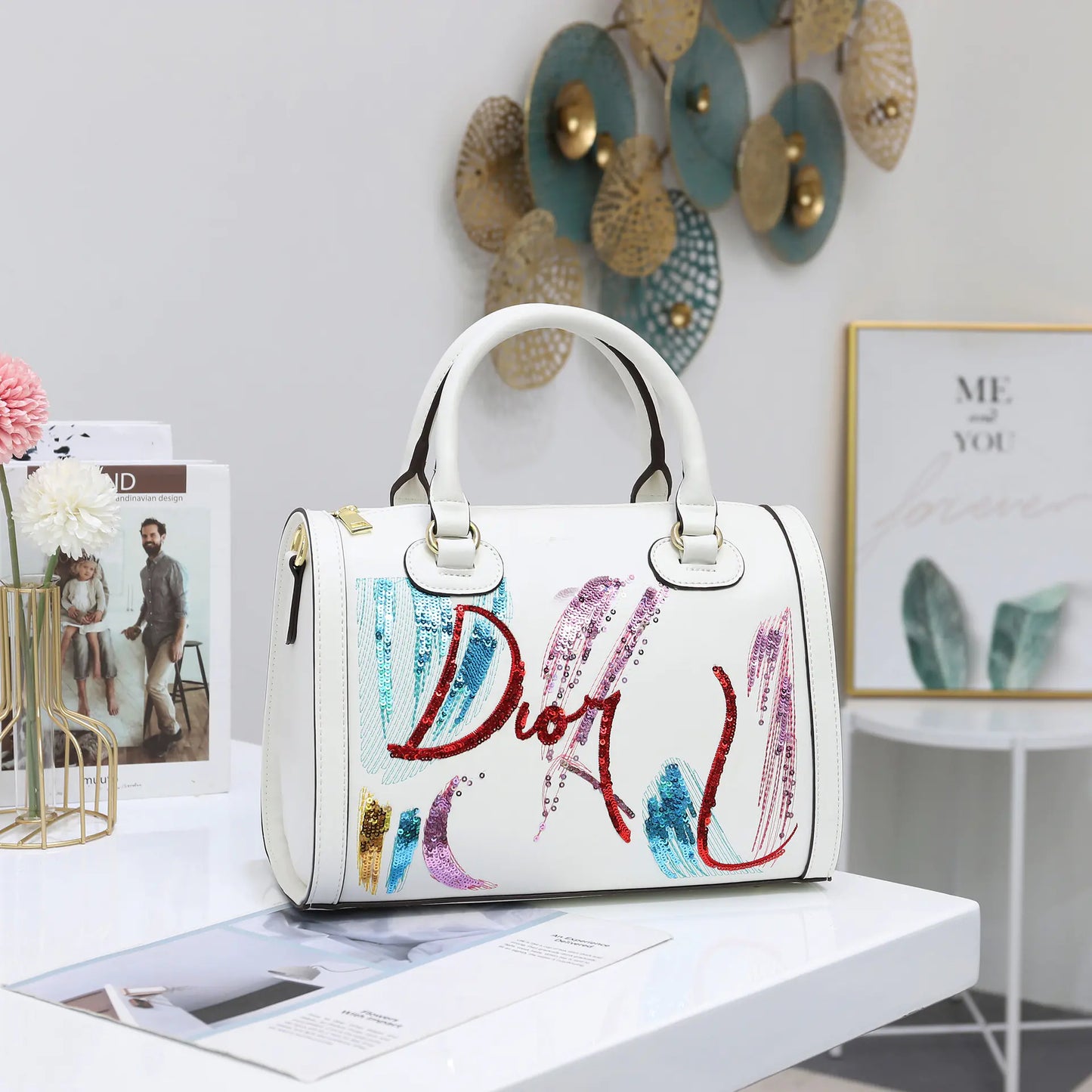 Sequin Embroidered Messenger Bag