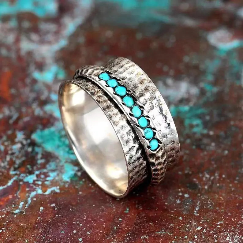 Retro Turquoise Rotatable Decompression Ring