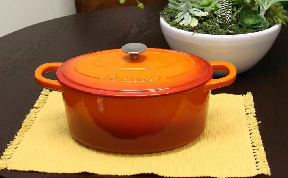 Orange Red Sunbust 7-Quart Enameled Cast Iron Dutch Oven with Lid