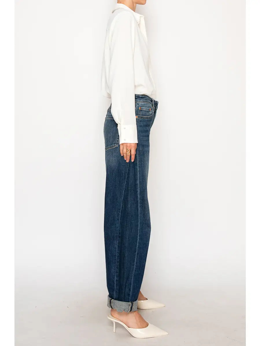 CLEO High Rise Relaxed Tapered Dark Wash Barrel Jeans