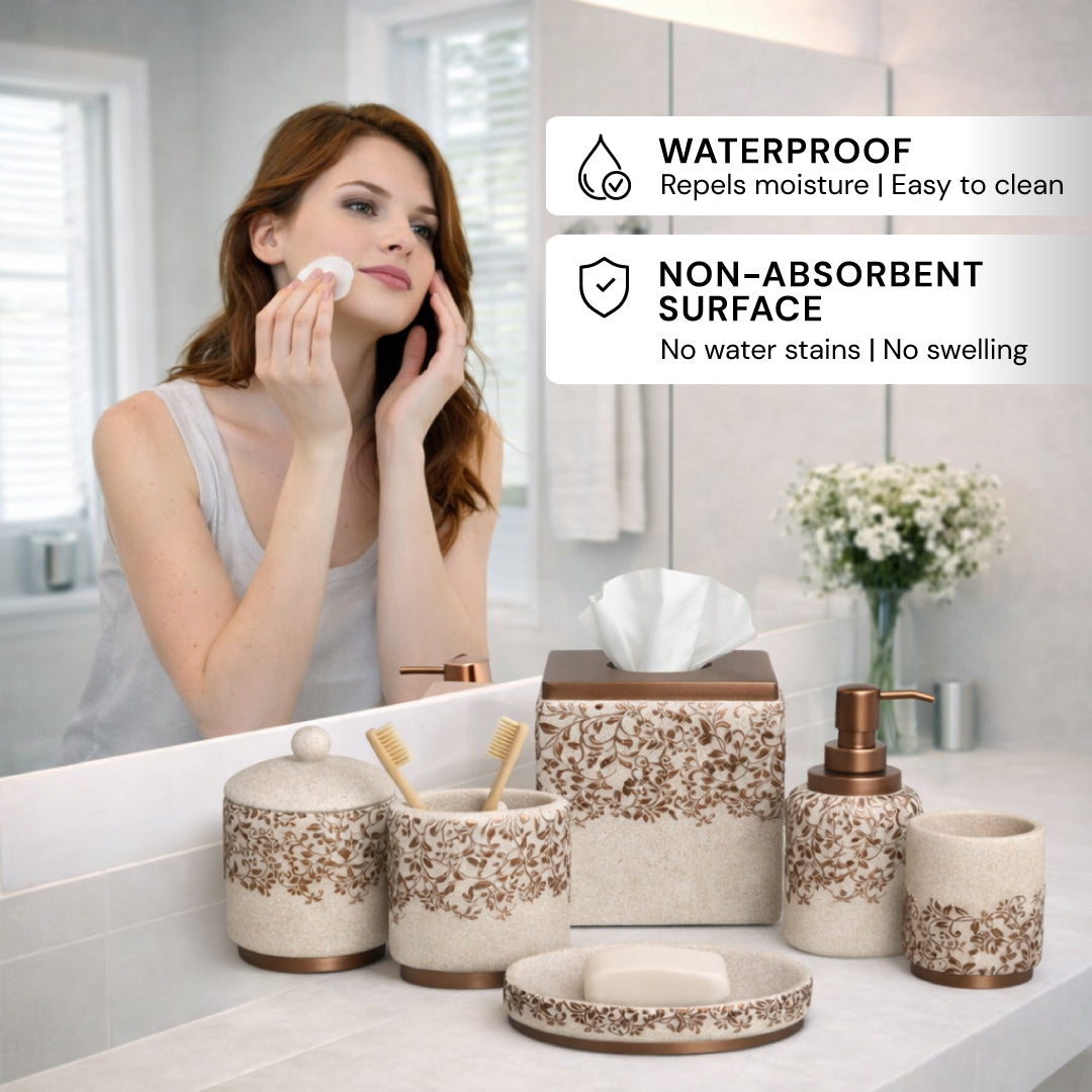 The Beige Stella Collection – Elegant Modern Bathroom Décor Accessories Set of 6
