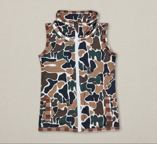Sleeveless camo pockets baby boy hunting zip vest