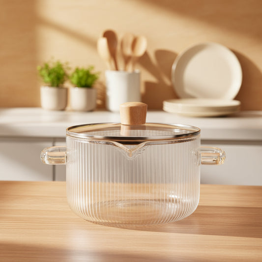 Glass Cookware Simmer Pot Glass Cooking Pot with Lid - 1.8L(60oz) Heat Resistant Borosilicate Glass Cookware Stovetop Pot Simmer Pot Safe for Soup Noodle Baby Food