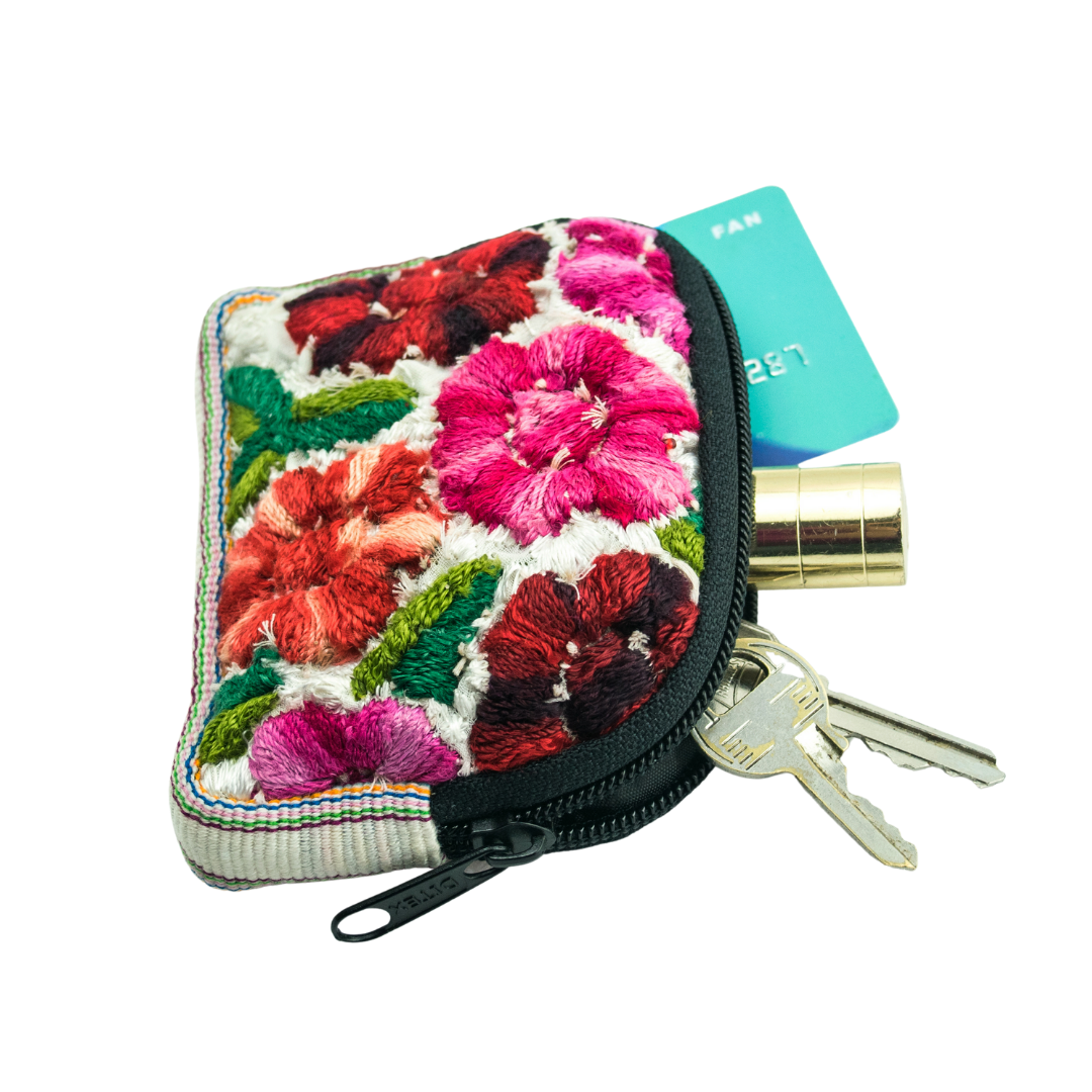 Up-cycled Half Moon Huipil Cosmetic Padded Bag with Tassel - Guatemala