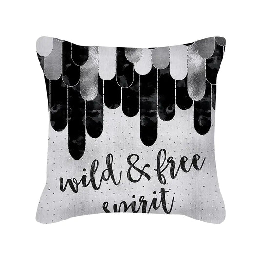 Silver Grey Geometric Print Peach Skin Throw Pillow