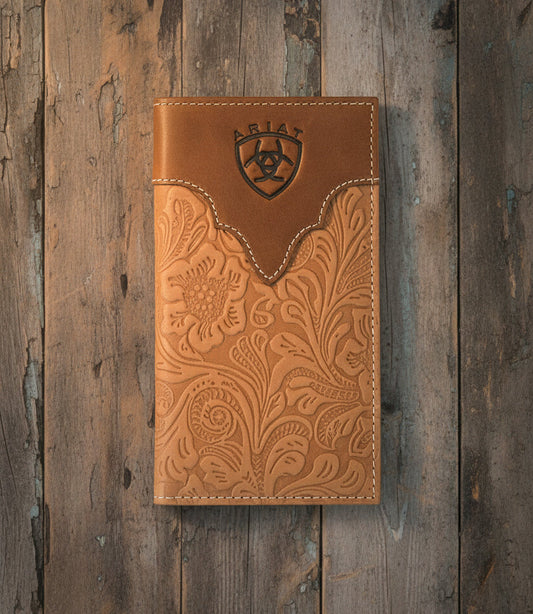 ARIAT Genuine Leather Floral Embossed Rodeo Wallet